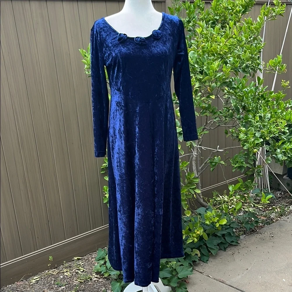 CDC Caren Desiree Co Maxi Dress Women 6 Blue‎ Excellent Vintage Crushed Velvet